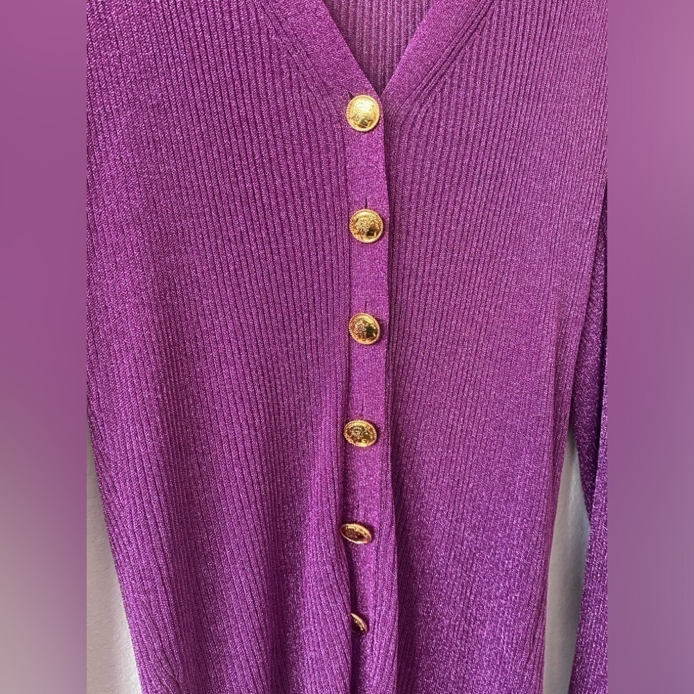Caroline Constas Purple Long Sleeve Cardigan Glitter Sparkly Puff Sleeve - Picture 9 of 13